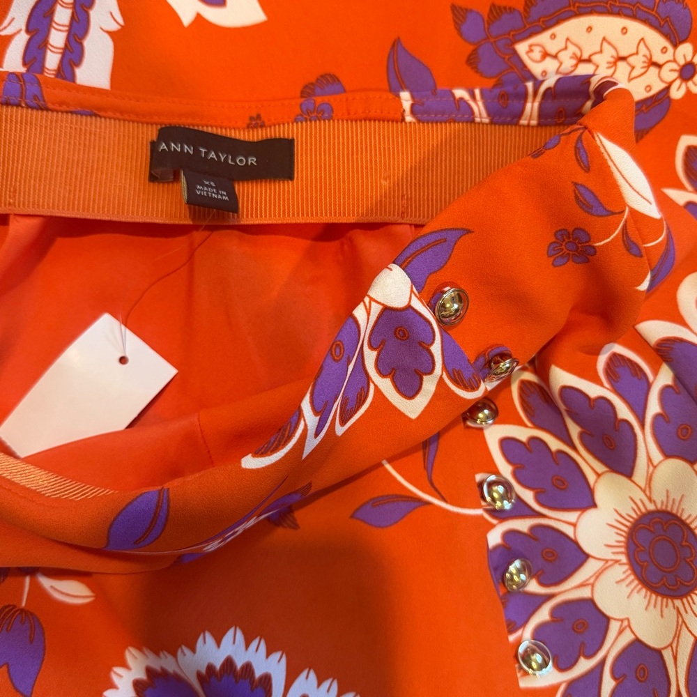 Ann Taylor Floral Button Slit Midi Slip Skirt Orange XS NWT - Picture 10 of 10